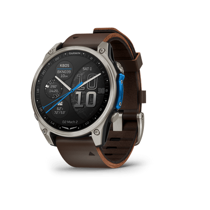 Garmin Watches Garmin D2 Mach 2 Aviator Smartwatch: Titanium with Oxford Brown Leather Band (47 mm)