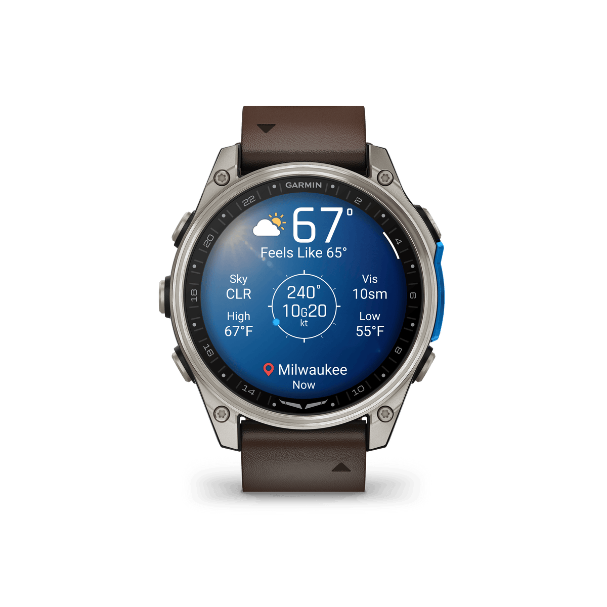 Garmin Watches Garmin D2 Mach 2 Aviator Smartwatch: Titanium with Oxford Brown Leather Band (47 mm)