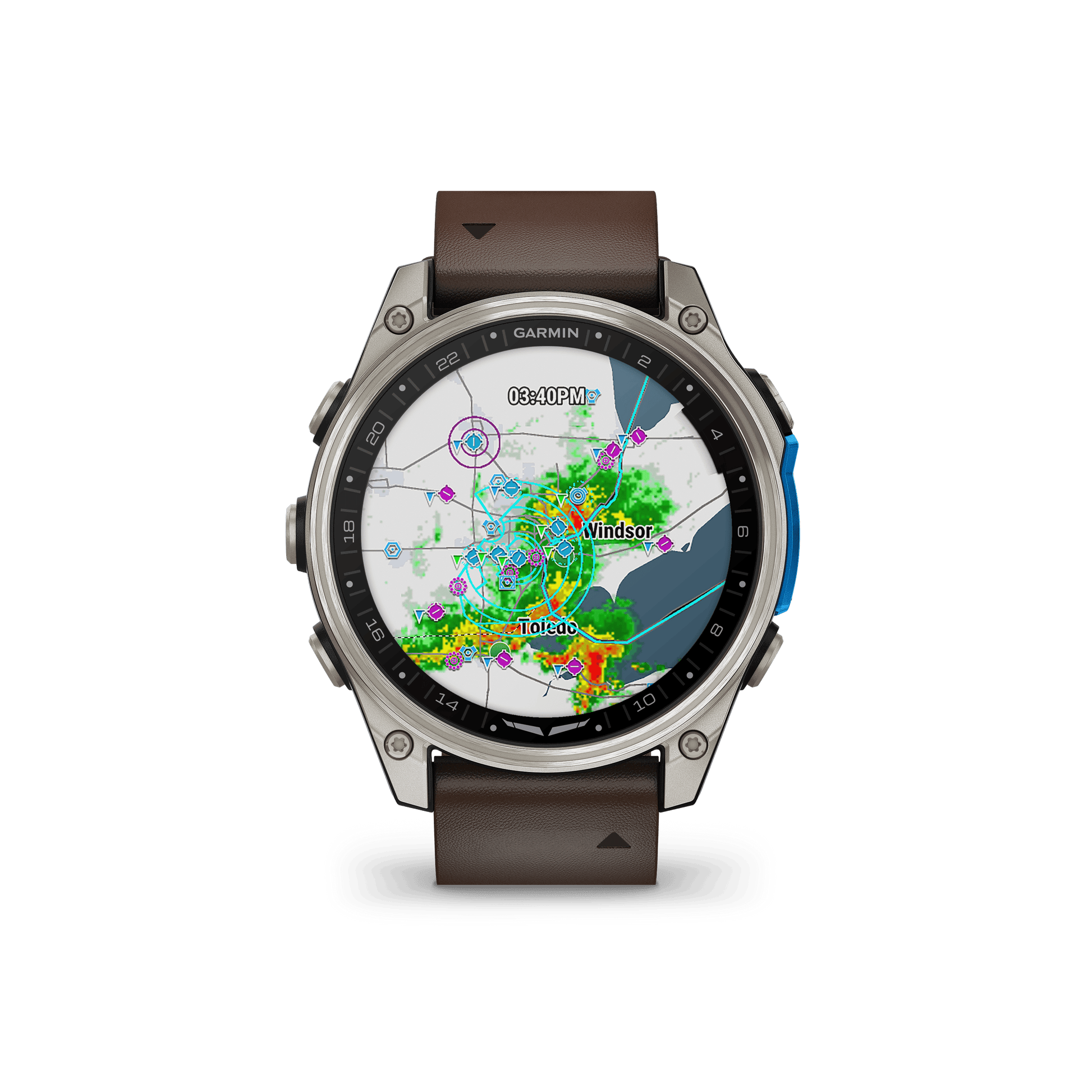 Garmin Watches Garmin D2 Mach 2 Aviator Smartwatch: Titanium with Oxford Brown Leather Band (47 mm)