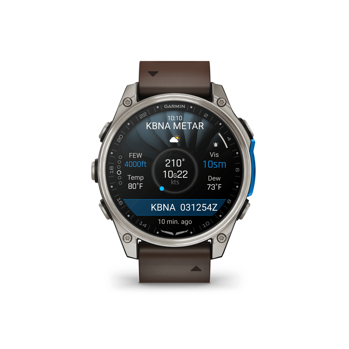 Garmin Watches Garmin D2 Mach 2 Aviator Smartwatch: Titanium with Oxford Brown Leather Band (47 mm)