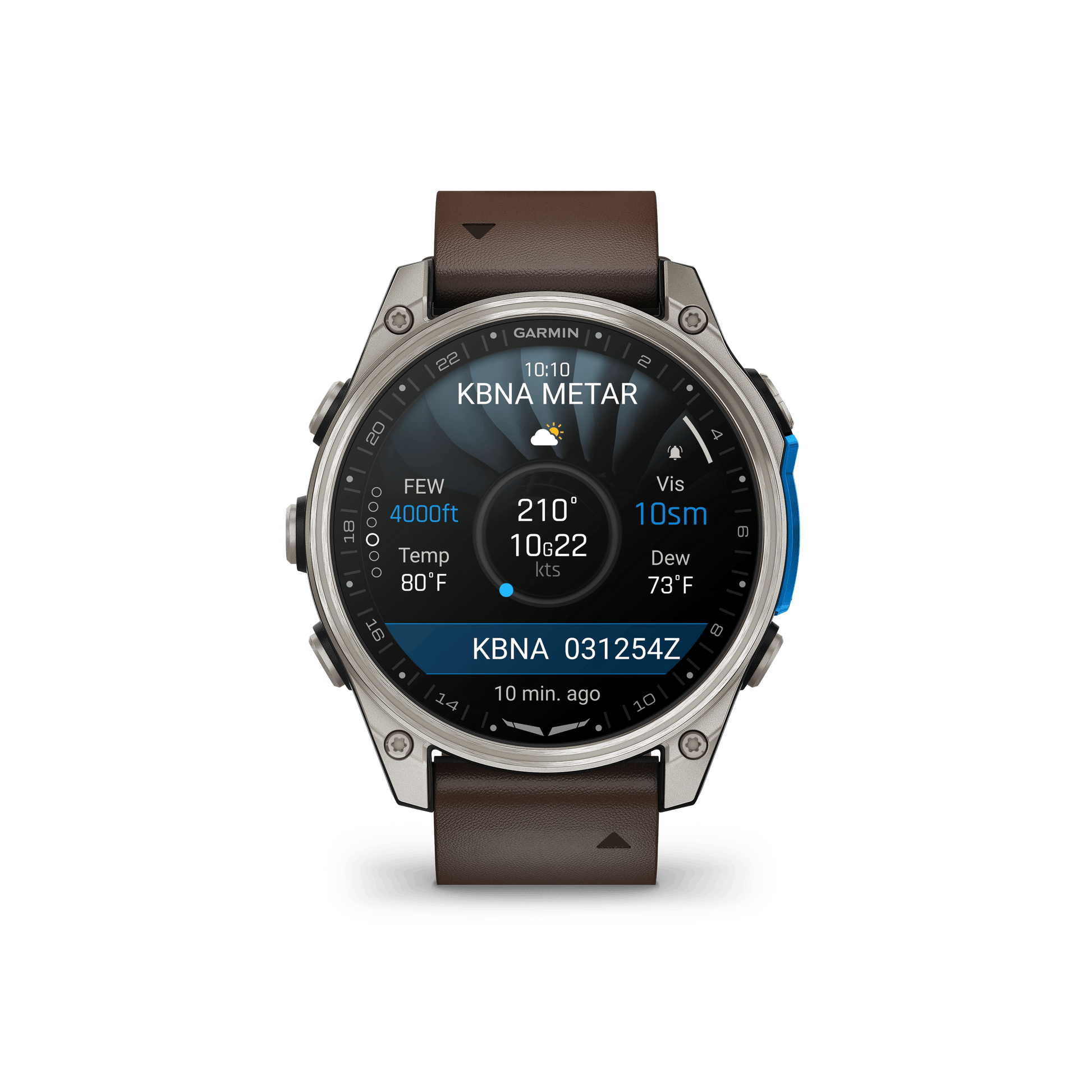 Garmin Watches Garmin D2 Mach 2 Aviator Smartwatch: Titanium with Oxford Brown Leather Band (47 mm)