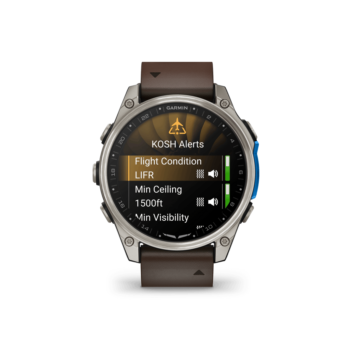Garmin Watches Garmin D2 Mach 2 Aviator Smartwatch: Titanium with Oxford Brown Leather Band (47 mm)