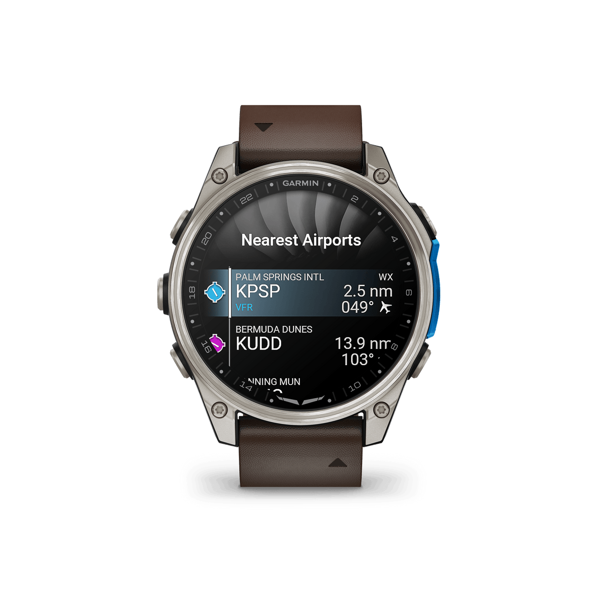 Garmin Watches Garmin D2 Mach 2 Aviator Smartwatch: Titanium with Oxford Brown Leather Band (47 mm)