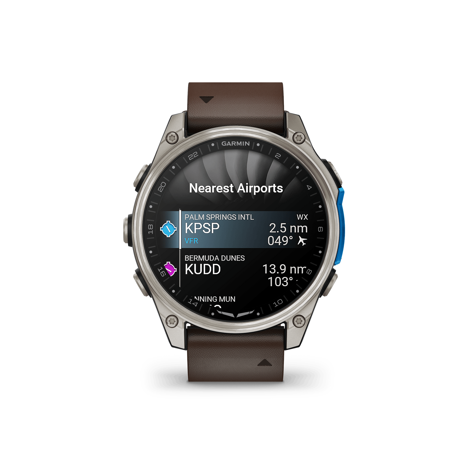 Garmin Watches Garmin D2 Mach 2 Aviator Smartwatch: Titanium with Oxford Brown Leather Band (47 mm)