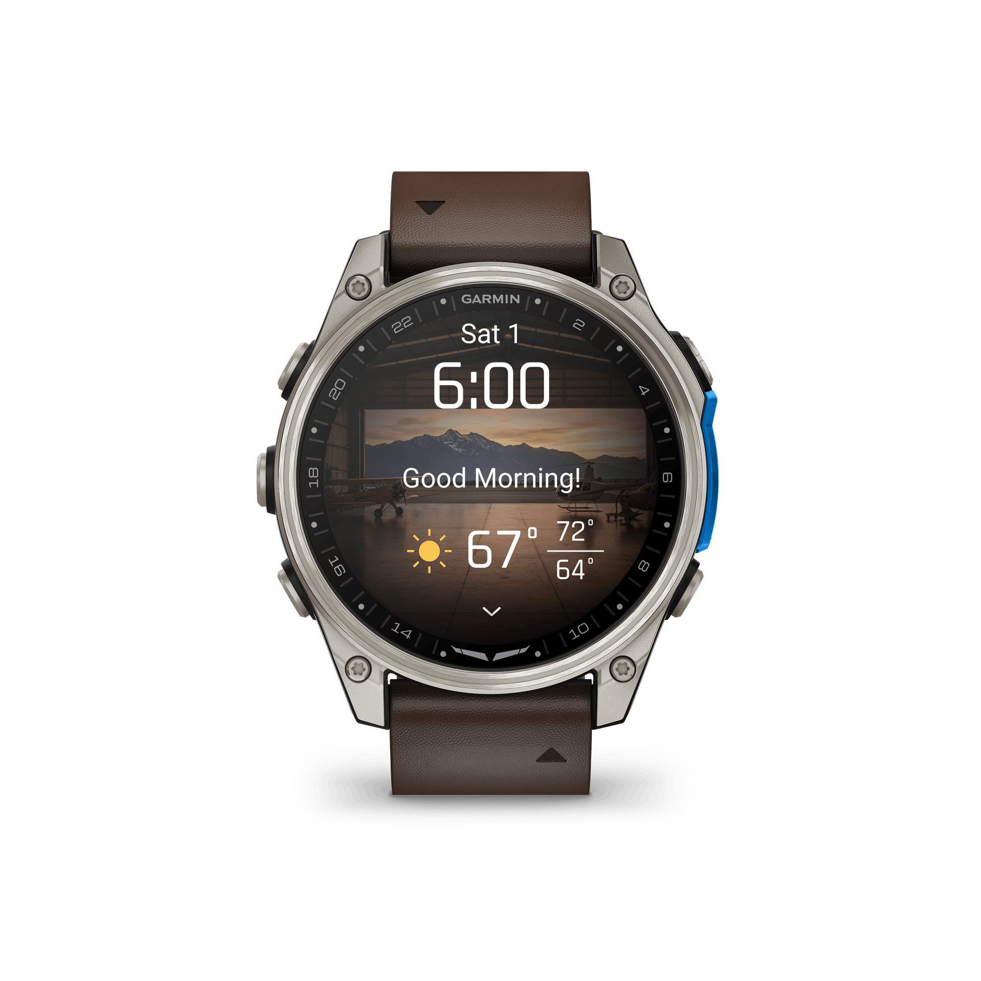 Garmin Watches Garmin D2 Mach 2 Aviator Smartwatch: Titanium with Oxford Brown Leather Band (47 mm)