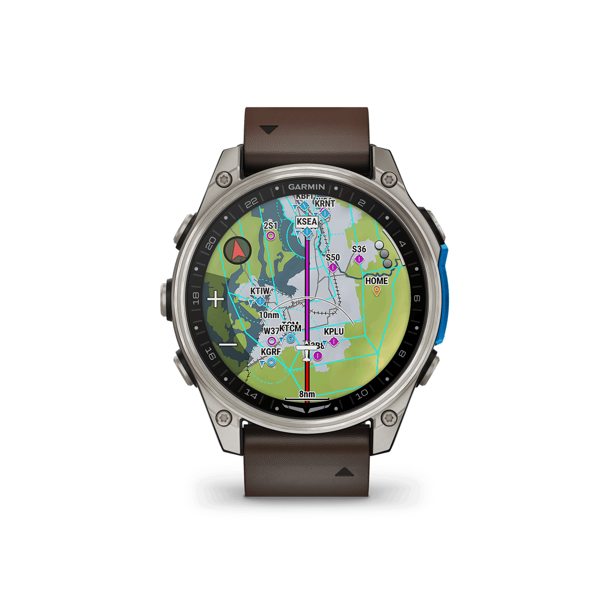 Garmin Watches Garmin D2 Mach 2 Aviator Smartwatch: Titanium with Oxford Brown Leather Band (47 mm)
