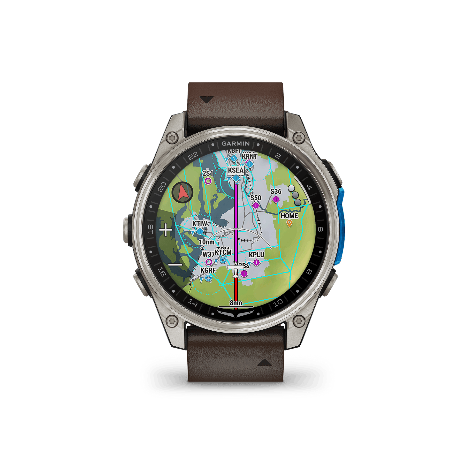 Garmin Watches Garmin D2 Mach 2 Aviator Smartwatch: Titanium with Oxford Brown Leather Band (47 mm)