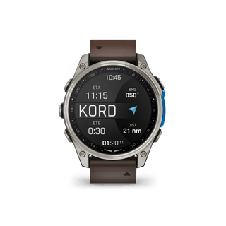 Relógio inteligente Garmin D2 Mach 2 Aviator: Titânio com pulseira de couro marrom Oxford (47 mm)