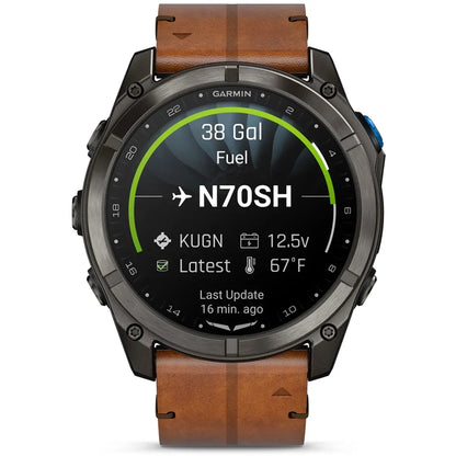 Garmin Watches Garmin D2 Mach 2 Pro Watch - Carbon Gray DLC Titanium with Chestnut Leather Band
