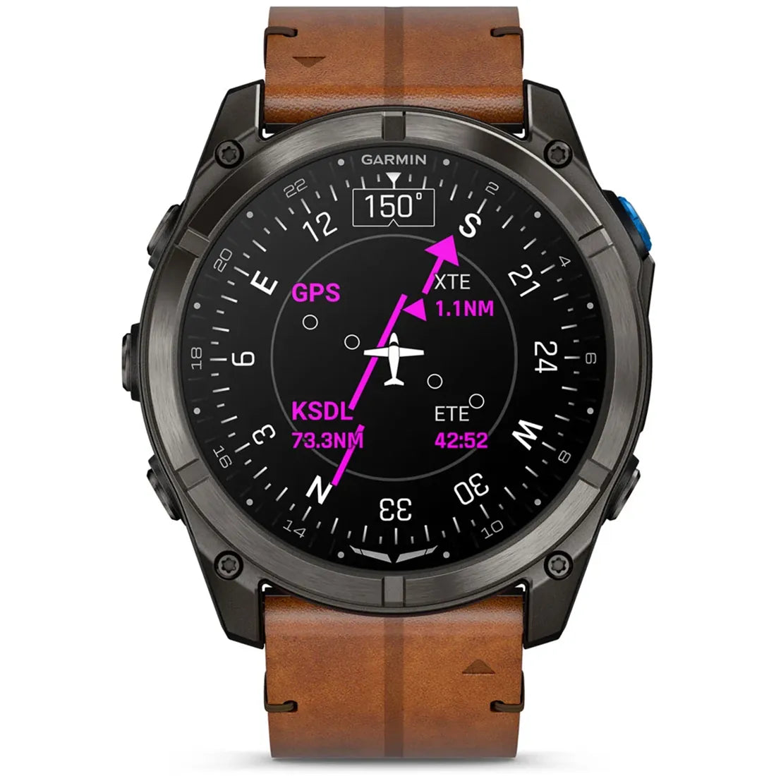 Garmin Watches Garmin D2 Mach 2 Pro Watch - Carbon Gray DLC Titanium with Chestnut Leather Band