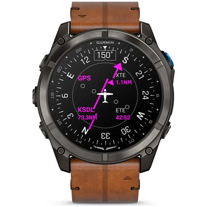Garmin Watches Garmin D2 Mach 2 Pro Watch - Carbon Gray DLC Titanium with Chestnut Leather Band