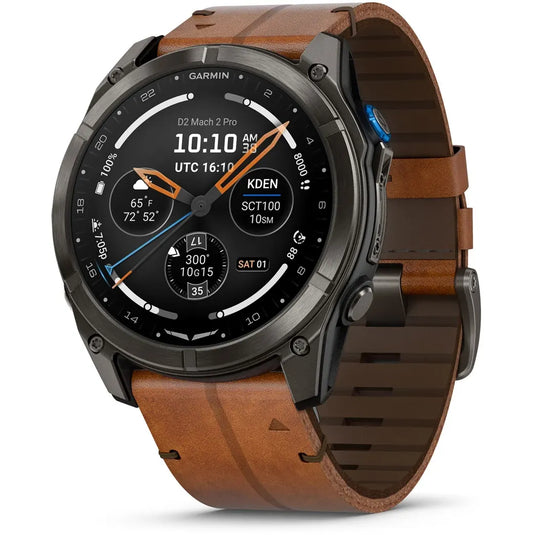 Garmin Watches Garmin D2 Mach 2 Pro Watch - Carbon Gray DLC Titanium with Chestnut Leather Band