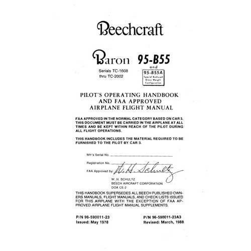 Essco Aircraft Aircraft Manual Beech Baron 95-B55 Pilot's Operating Handbook (part# 96590011-23)