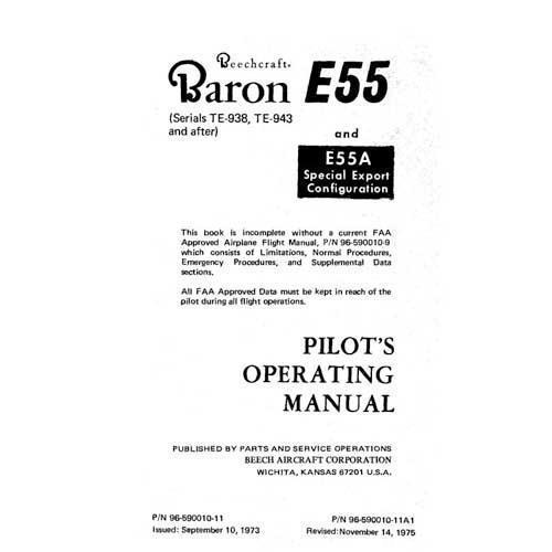 Essco Aircraft Aircraft Manual Beech E55 POH Pilot's Operating Handbook (part# 96-590010-11A1)