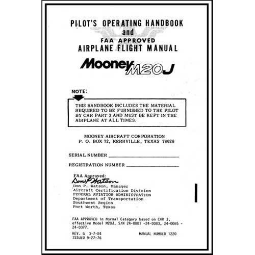 Essco Aircraft Aircraft Manual Mooney M20J 1977 Pilot's Operating Handbook (part# 1220)
