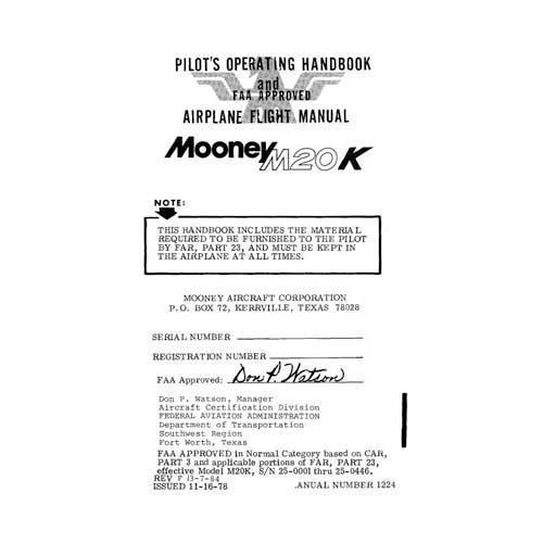 Essco Aircraft Aircraft Manual Mooney M20K Pilot's Operating Handbook 1979-1980 (part# 1224)