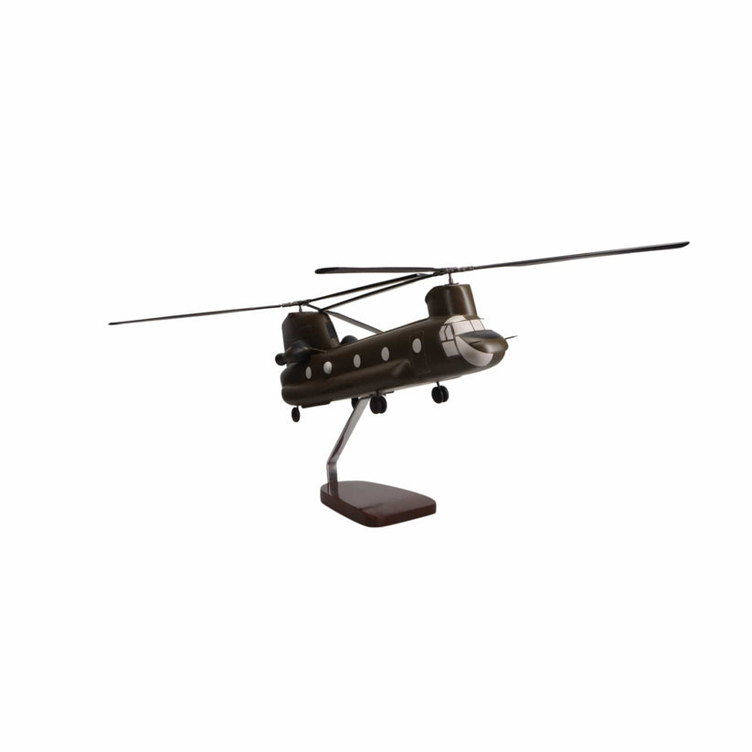 Boeing CH-47D Chinook tandem-rotor large mahogany helicopter model on a numbered display base