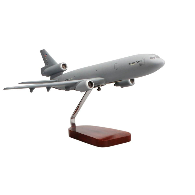 McDonnell Douglas KC-10A Extender gray large mahogany model, the Air Force tri-jet tanker, on a numbered display base