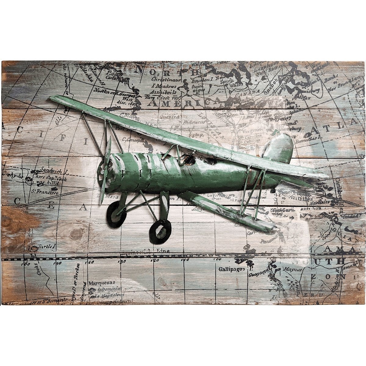 Pilot Toys Artwork & Prints Pilot Toys Bygone Biplane Mixed Media Art - Green