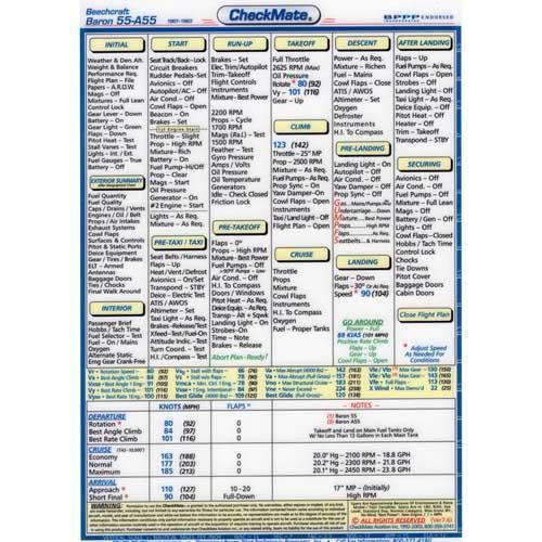 Checkmate Aviation Aviation Checklists Beech Baron 55/A55 Standard Size CheckMate
