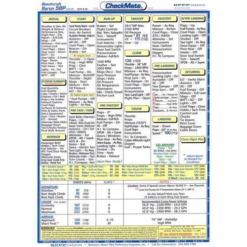 Checkmate Aviation Aviation Checklists Beech Baron 58P, 325hp Standard Size CheckMate