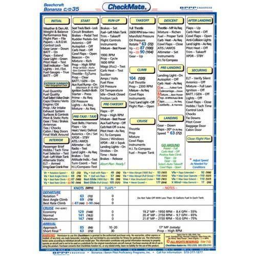 Checkmate Aviation Aviation Checklists Beech Bonanza C/D35 Compact Size CheckMate