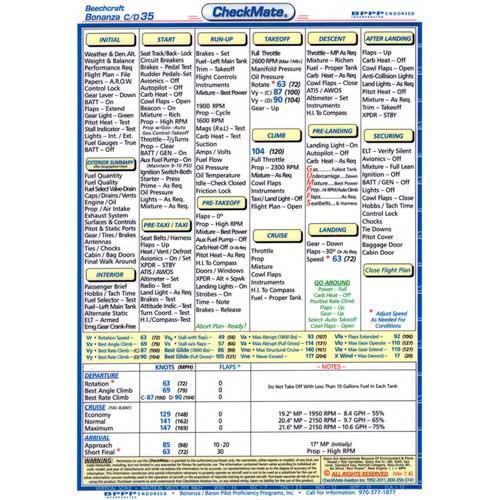 Checkmate Aviation Aviation Checklists Beech Bonanza C/D35 Standard Size CheckMate