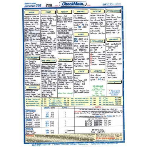 Checkmate Aviation Aviation Checklists Beech Bonanza G36 G1000 Standard Size CheckMate