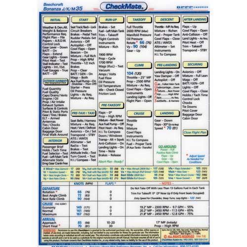 Checkmate Aviation Aviation Checklists Beech Bonanza JKM35 Standard Size CheckMate