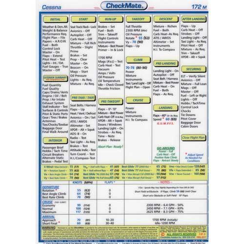 Checkmate Aviation Aviation Checklists Cessna 172M Standard Size CheckMate
