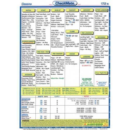 Checkmate Aviation Aviation Checklists Cessna 172N Compact Size CheckMate