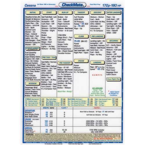 Checkmate Aviation Aviation Checklists Cessna 172P/180hp FP Prop Compact Size CheckMate