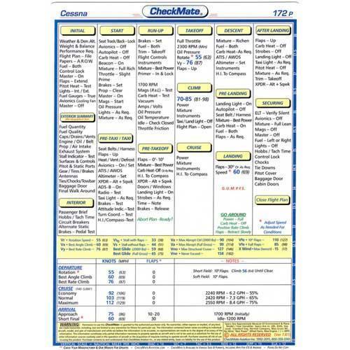 Checkmate Aviation Aviation Checklists Cessna 172P Compact Size CheckMate