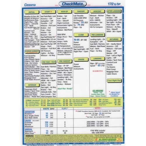 Checkmate Aviation Aviation Checklists Cessna 172S/SP Compact Size CheckMate
