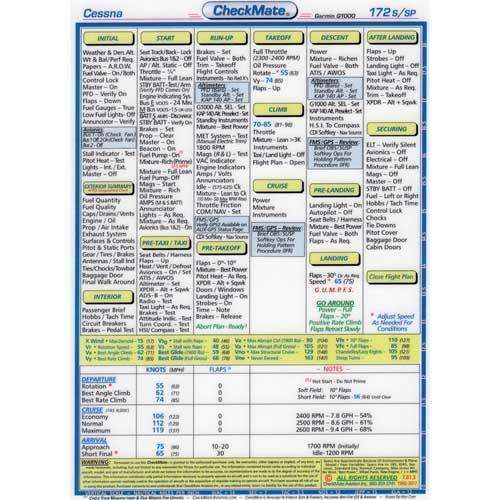 Checkmate Aviation Aviation Checklists Cessna 172S/SP G1000 Compact Size CheckMate