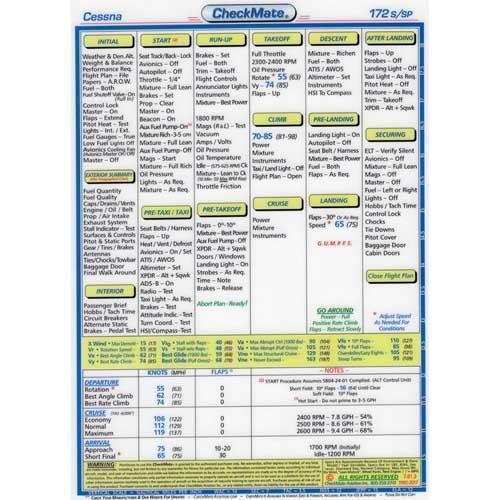 Checkmate Aviation Aviation Checklists Cessna 172S/SP Standard Size CheckMate