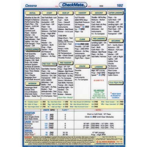 Checkmate Aviation Aviation Checklists Cessna 182 ('56) Compact Size CheckMate