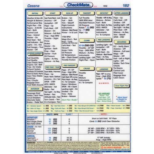 Checkmate Aviation Aviation Checklists Cessna 182 ('56) Standard Size CheckMate
