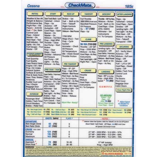Checkmate Aviation Aviation Checklists Cessna 185E  Compact Size CheckMate