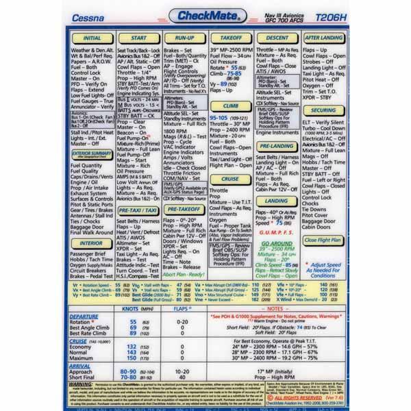 Checkmate Aviation Aviation Checklists Cessna T206H Nav III w/GFC700 Compact Size CheckMate