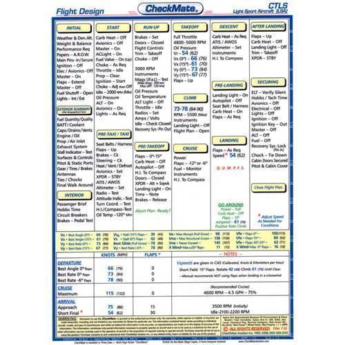 Checkmate Aviation Aviation Checklists LSA, Flight Design CTLS Standard Size CheckMate