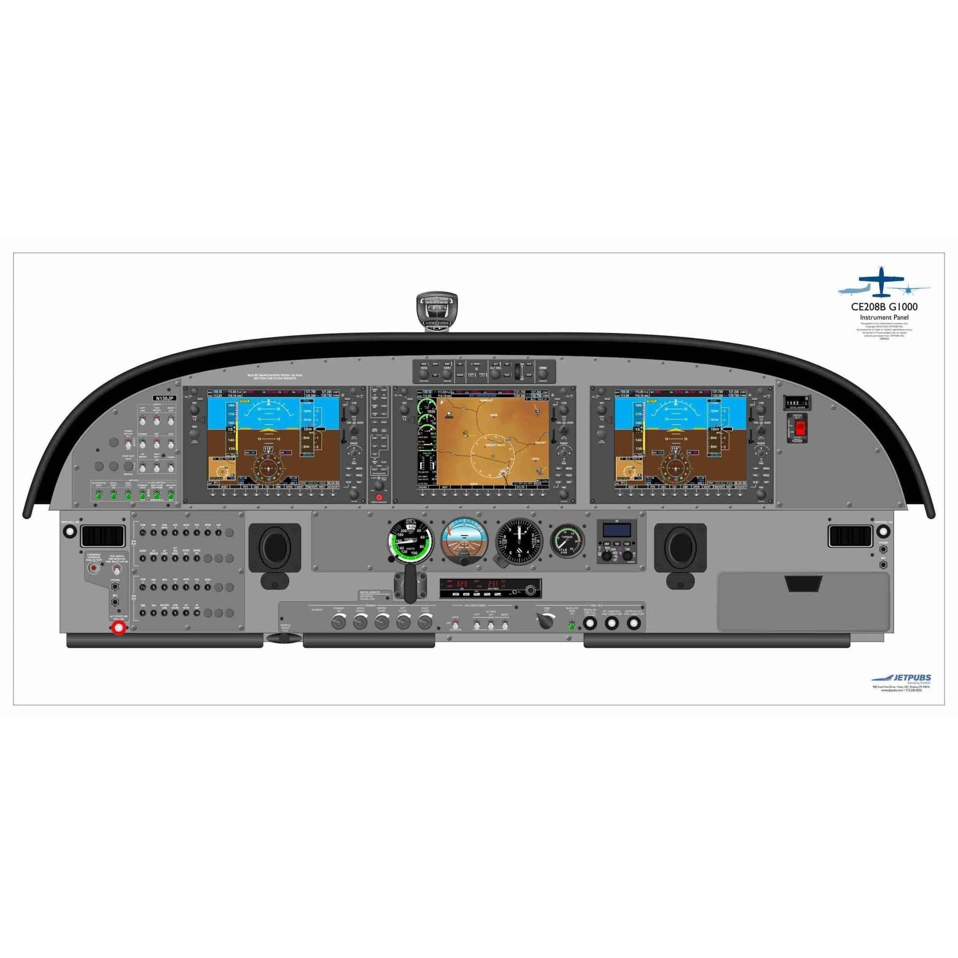 JETPUBS Cockpit Poster Cessna CE208B G1000 Cessna 18" x 36" Cockpit Posters
