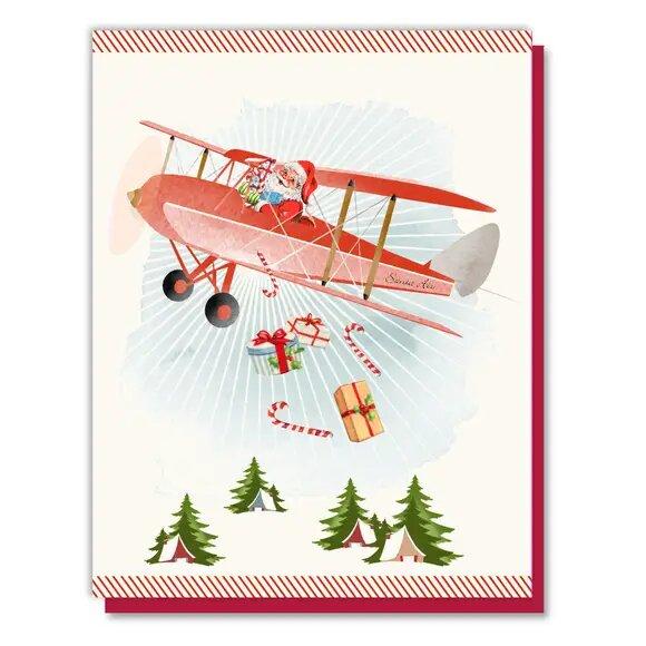 Driscoll Design Santa in Biplane Card - Box of 8 - PilotMall.com