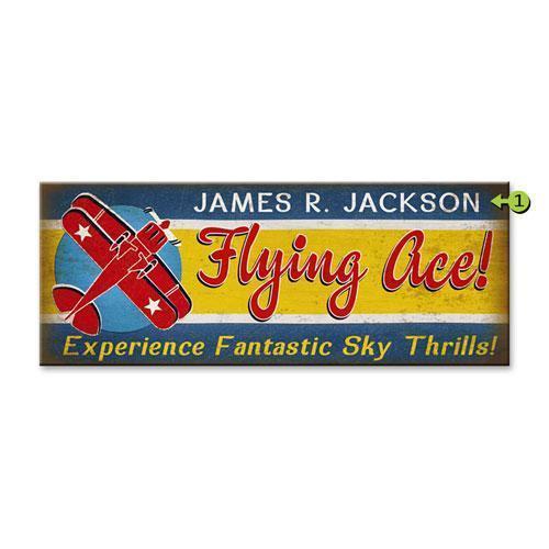 Flying Ace Personalized Wood Sign 17x44 - PilotMall.com