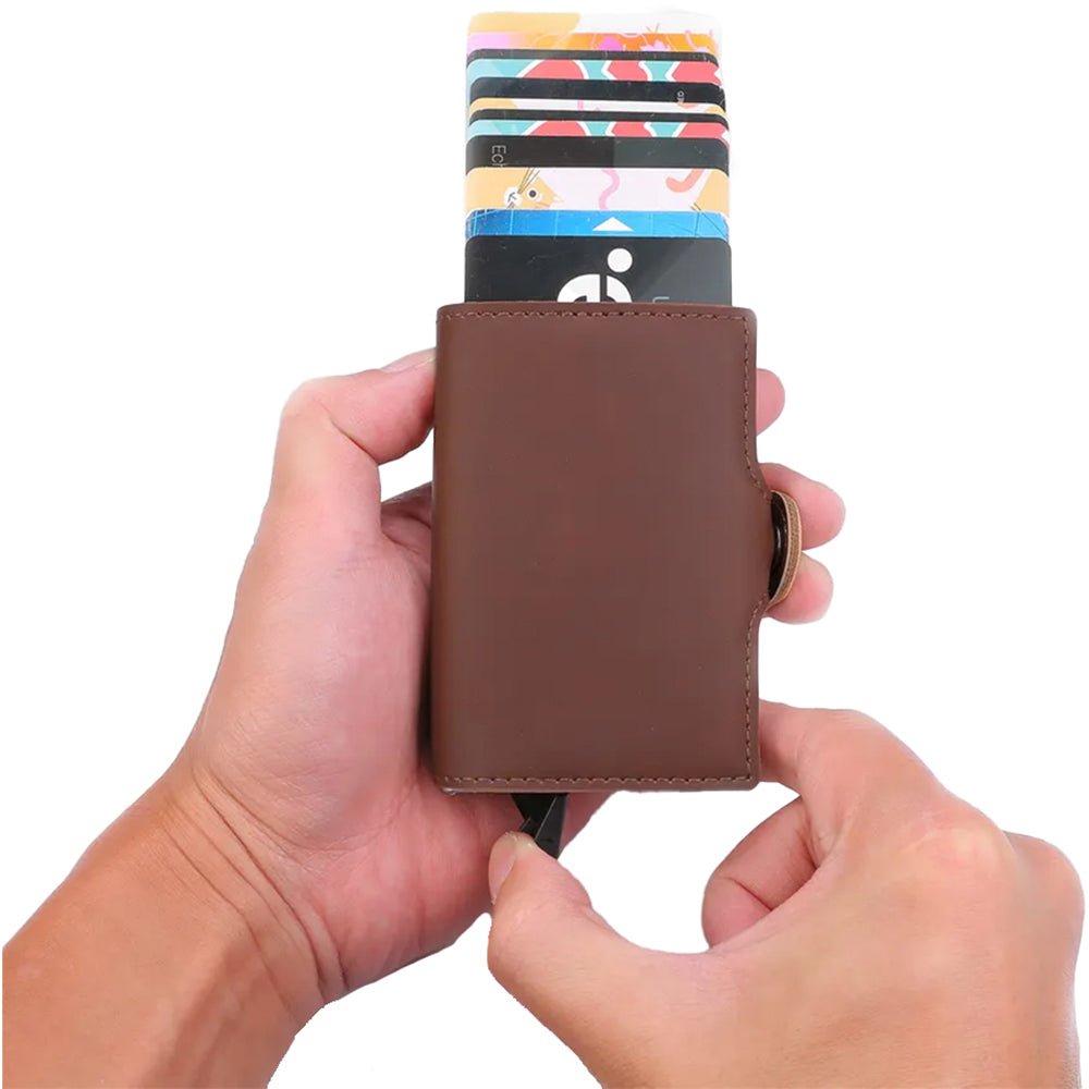 Leather Wallet Business Card Holder (Dual Pop-up Card Case Wallet) - PilotMall.com