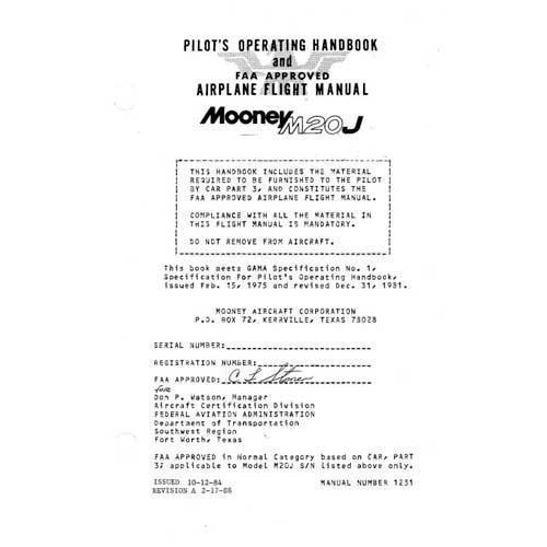 Mooney M20J 1985-88 Pilot's Operating Handbook (part# 1231) - PilotMall.com
