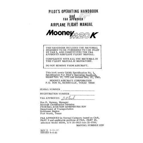 Mooney M20K 1982-1983 POH and Flight Manual (1228) - PilotMall.com