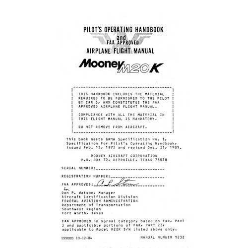 Mooney M20K 231 Pilot's Operating Handbook 1985 (part# 1232)