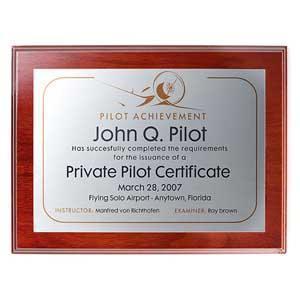 Pilot Achievement Plaque - Faux Mahogany - PilotMall.com