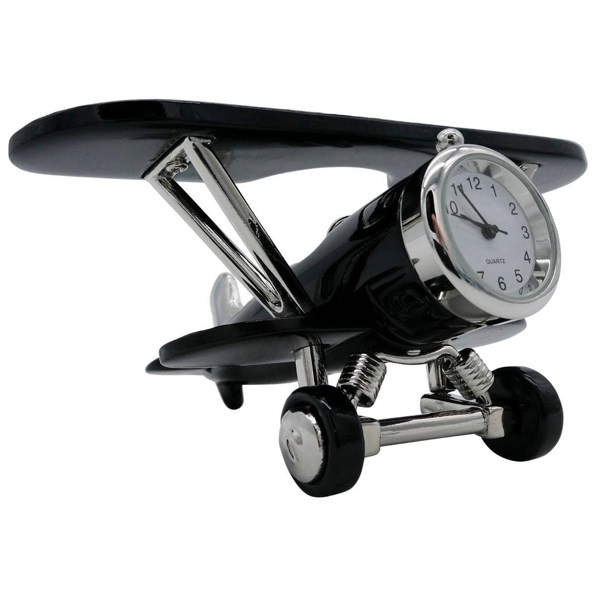 Pilot Toys Black Biplane Desk Clock
